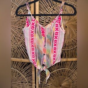 Colorful Crochet Tie-Front Tank Top - Pink Multi